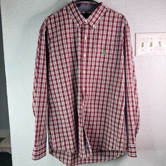 New! US POLO ASSN Red & Blue Plaid Long Sleeve Button Down Shirt Men’s Sz L - Picture 2 of 11